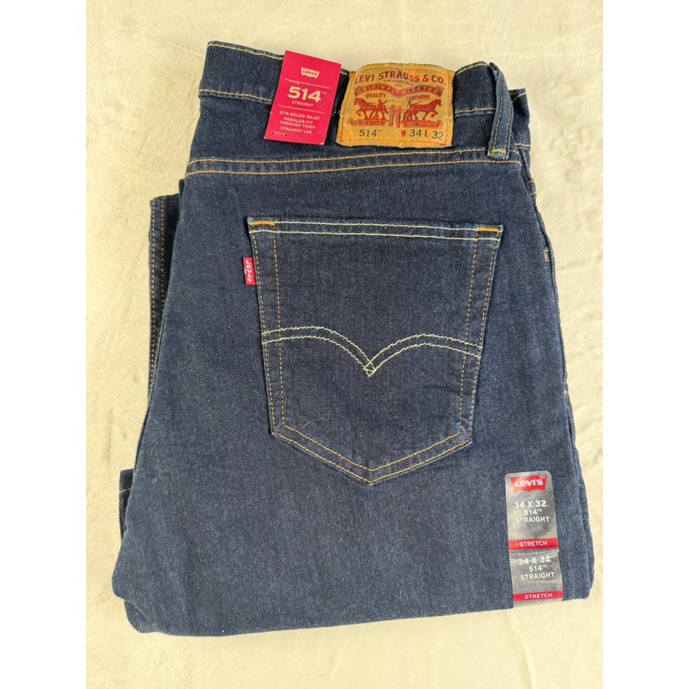 Levis 514 Straight Leg Jeans Mens 34x32 Dark Wash Indigo Stretch - Picture 2 of 12